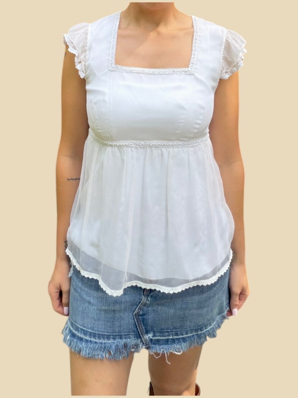 Vintage 90s Y2K  Bridal Silk Babydoll Sheer Blouse
